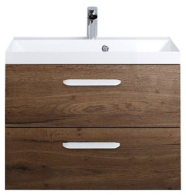 Тумба с раковиной BelBagno AURORA-700-2C-SO-RT + BB700/450-LV-MR-AST + 6831/032 дуб табак, черные ручки