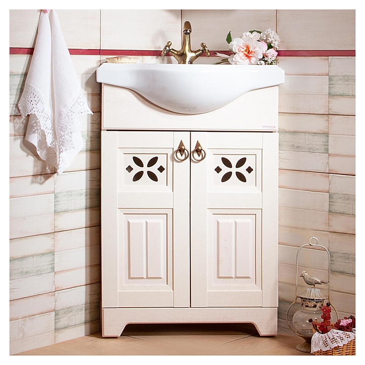 Тумба под раковину БРИКЛАЕР Кантри 60 см угловая, напольная, бежевый дуб прованс