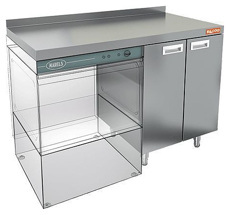 Стол под посудомоечную машину HICOLD НБМСЗКП-12/7БЛ c левым крылом и бортом