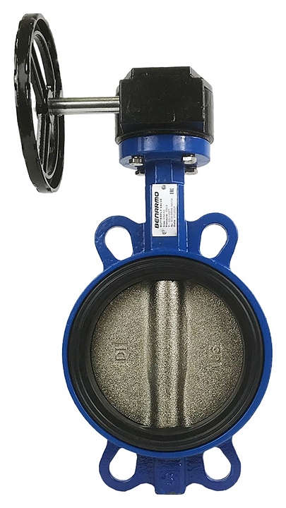 Затвор дисковый поворотный Benarmo 107-5846 (EURO), PN 1,6 МПа, ДУ 150, межфланцевый чугунный, диск стальной, с редуктором