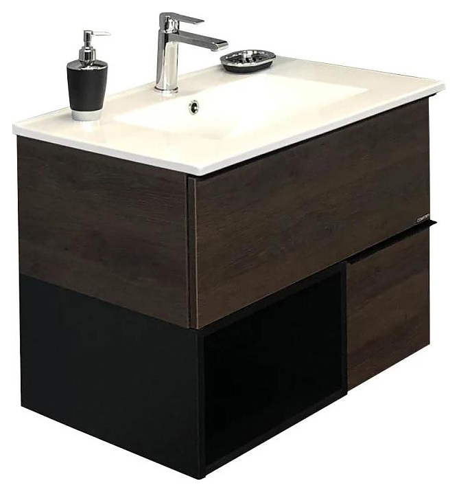 Тумба с раковиной Comforty Франкфурт-75 дуб шоколадный, белая раковина