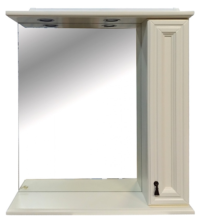 Шкаф зеркальный Misty Лувр-75 75х80 см с подсветкой, правый, слоновая кость