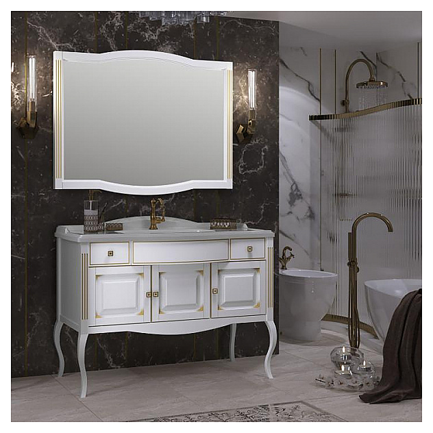 Гарнитур напольный OPADIRIS Лаура 120, 3 предмета, белый матовый с бежевой патиной/swarovski золото