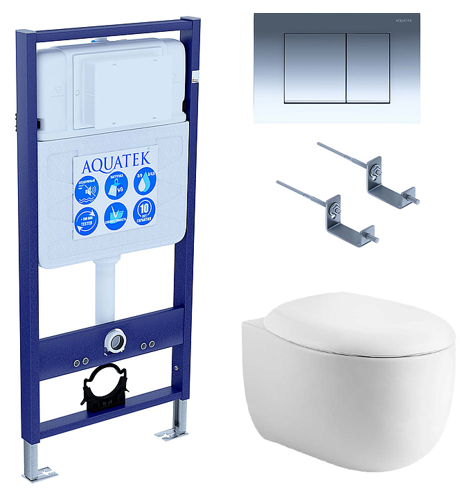 Унитаз подвесной с инсталляцией и сиденьем Aquatek SET АЛЬТАИР cm-010 4в1