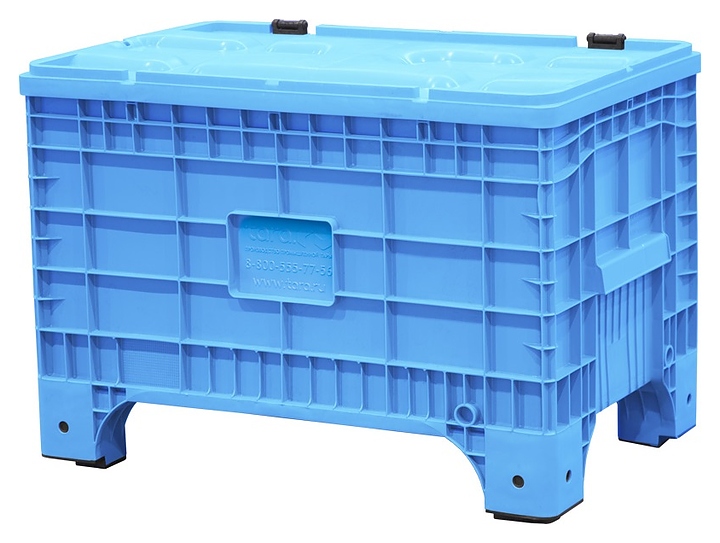Контейнер ТАРА.РУ В-Вох 1065 Mini 1017х636х673 мм (сплошной на ножках) с крышкой на петлях голубой