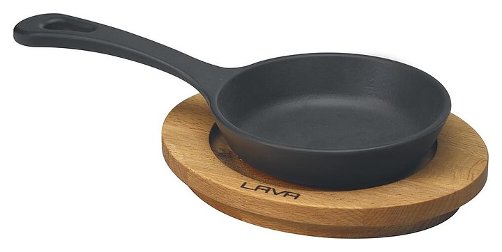 Сковорода для подачи LAVA LV ECO Y STV 12 K4 d=12 см с ручкой (чугун) черная на подставке (дерево)