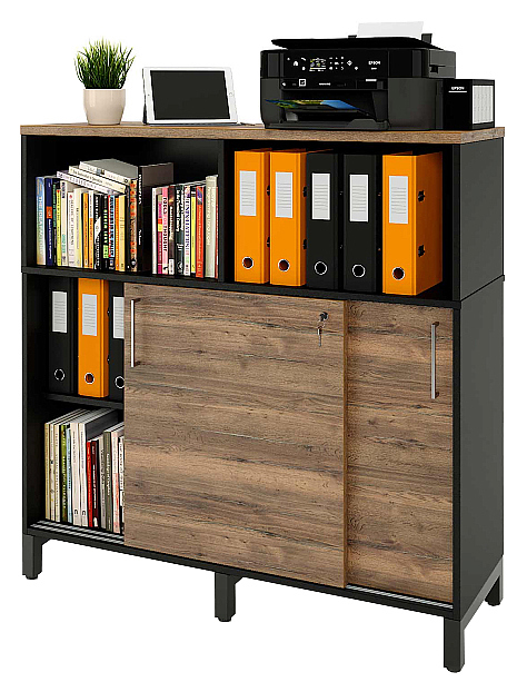 Локер ZAMM 2 полки с надстройкой МК 414 120х41,4х120,7 см фасад дуб Галифакс олово, корпус черный