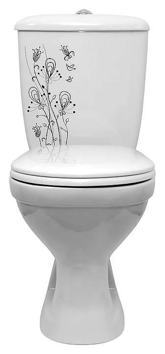 Унитаз-компакт Оскольская керамика Суперкомпакт, косой выпуск, белый, декор цветы