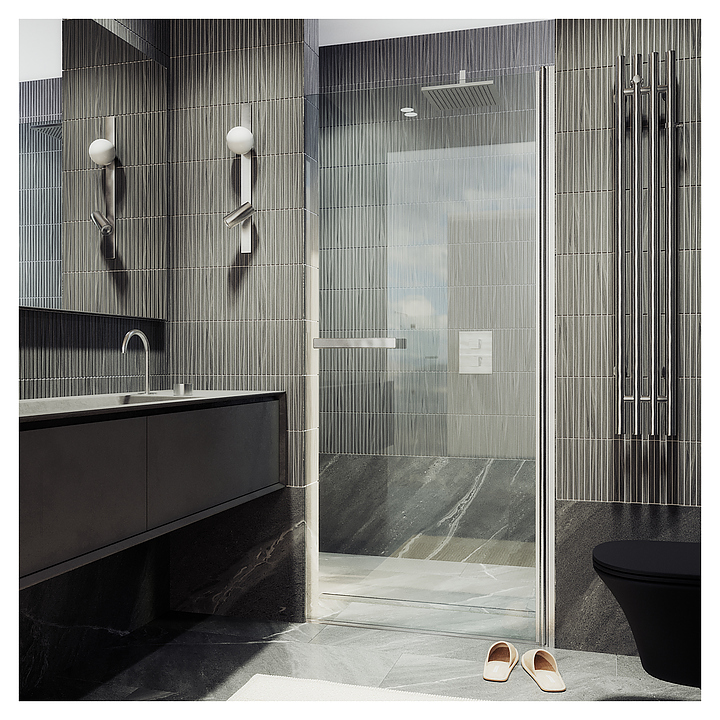 Дверь душевая MaybahGlass MGD-447-5 80х198 см, распашная, на монопетле, хром матовый