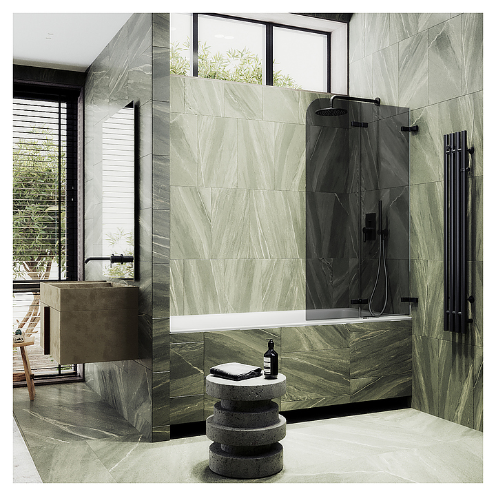 Шторка на ванну MaybahGlass MGV-576-6 51,5х140 см, 2 секции, складная, графит, черный