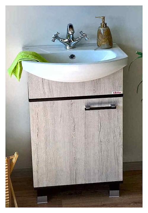 Тумба с раковиной Sanflor Толедо 50 см правосторонняя, венге, северное дерево светлое