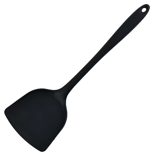 Лопатка для антипригарной поверхности MGprof 75292 l=33 см с изогнутой широкой головкой 10х9 см (силикон) черная