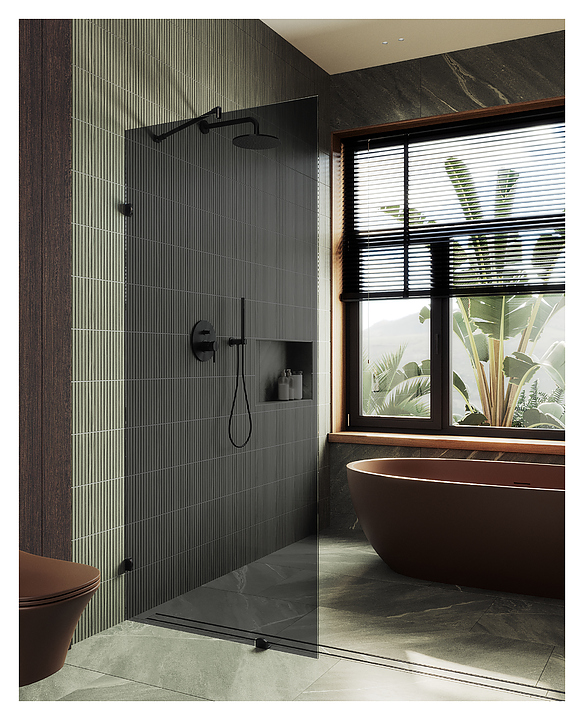 Перегородка душевая MaybahGlass MGD-274-6 79х195 см, графит, черный