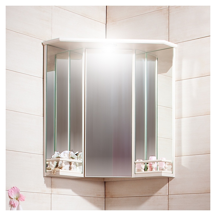 Шкаф зеркальный угловой БРИКЛАЕР Кантри 60 50х70 см с балюстрадой, бежевый дуб прованс