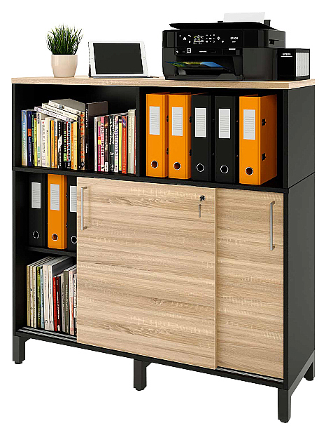 Локер ZAMM 2 полки с надстройкой МК 414 120х41,4х120,7 см фасад дуб Бардолино, корпус черный
