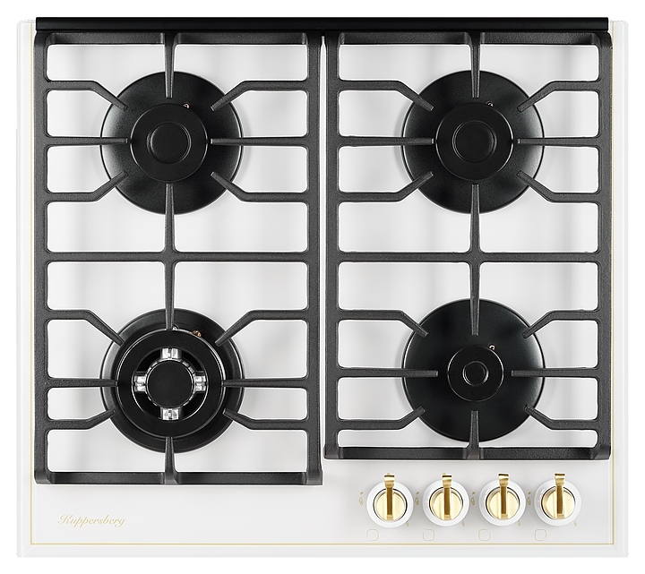 Варочная панель Kuppersberg FQ 602 W газовая, белая с фурнитурой под бронзу