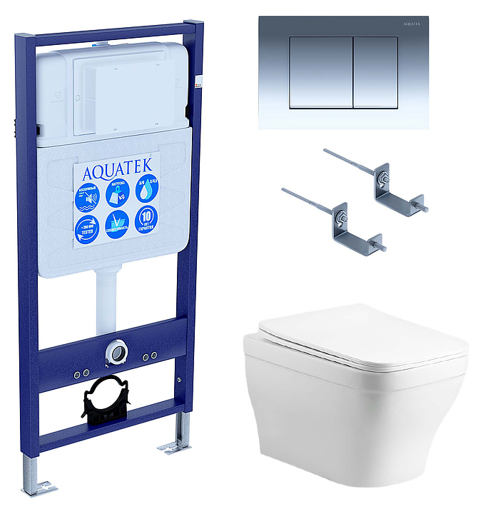 Унитаз подвесной с инсталляцией и сиденьем Aquatek SET АМАДЕО cm-010 4в1