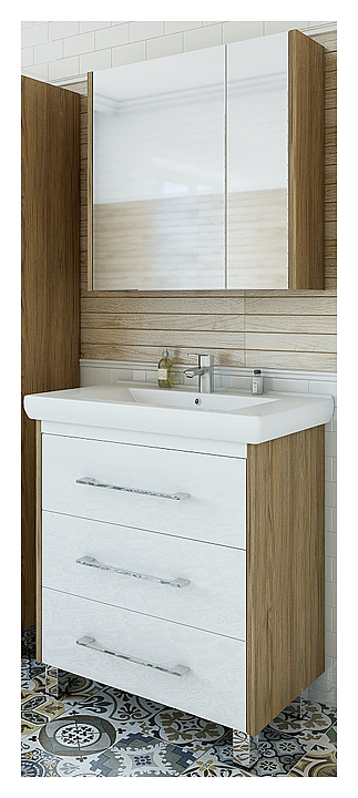 Гарнитур Sanflor Ларго 80 см, 3 предмета, напольный, с левост. зеркалом, белый, швейцарский вяз