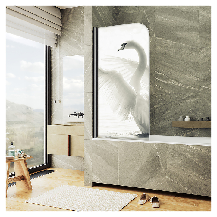 Шторка на ванну с фотопечатью MaybahGlass ФП003-6 60х140 см, поворотная, на монопетле, черный