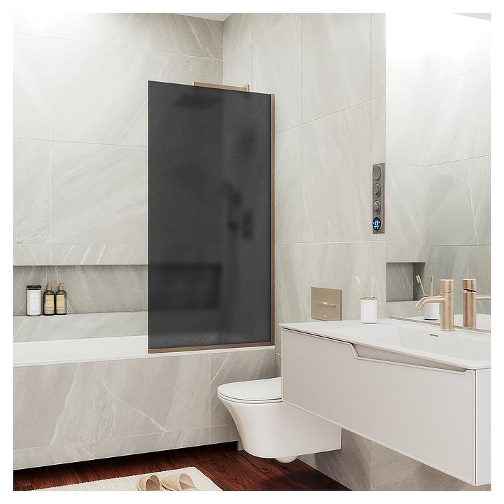 Шторка на ванну MaybahGlass MGV-89-2у 90х140 см, графит матовый, бронза