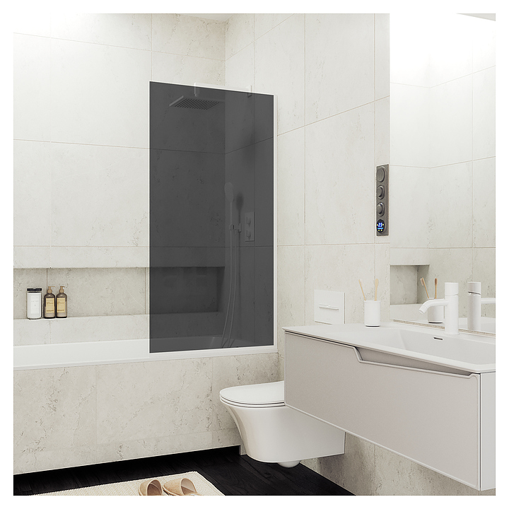 Шторка на ванну MaybahGlass MGV-83-1у 90х140 см, графит, белый