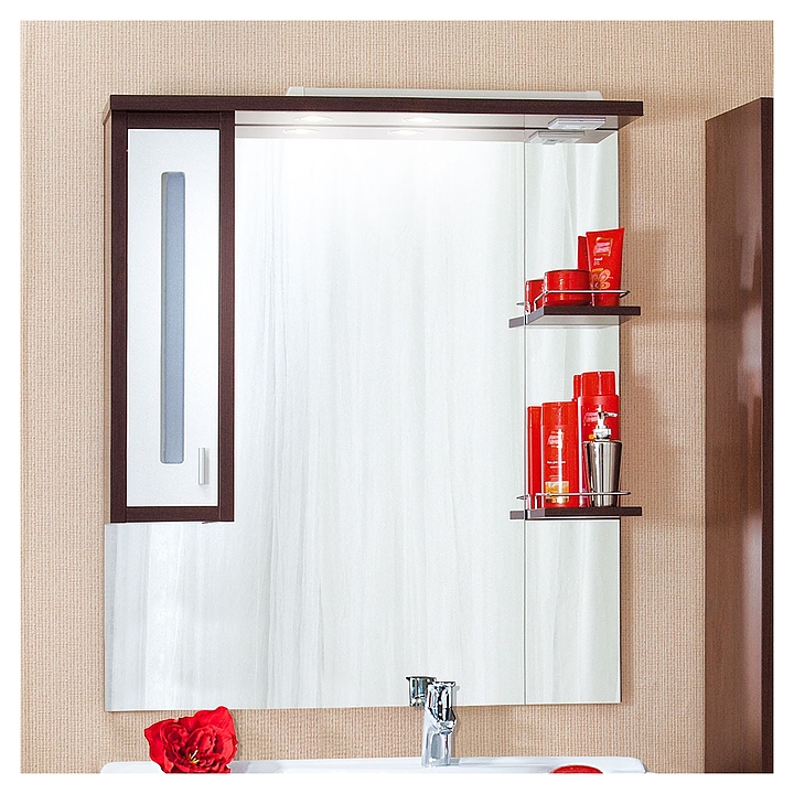 Зеркало БРИКЛАЕР Бали 90 90,4х102,6 см левое, с подсветкой, венге, белый глянец
