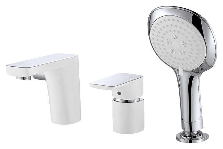 Смеситель встраиваемый на борт ванны D&K Berlin Steinbeis DA1434916 на 3 отверстия, белый, хром