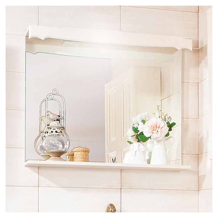 Зеркало БРИКЛАЕР Кантри 85 85х70 см с подсветкой и полочкой, бежевый дуб прованс