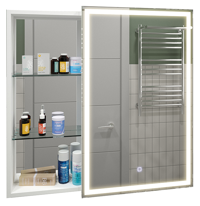 Шкаф зеркальный Misty Аперио 80х80 см с подсветкой, сенсорным выкл. и диммером, правый