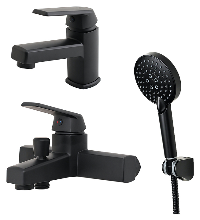 Комплект смесителей с душевым гарнитуром ORANGE OneLife P02-311b черный