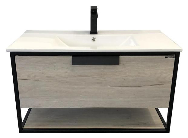 Тумба Comforty Бонн-90 с белой раковиной Quadro 90, дуб дымчатый