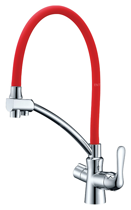 Смеситель для кухни LEMARK Comfort LM3070C-Red с гибким изливом, с подключением к фильтру питьевой воды, хром/красный