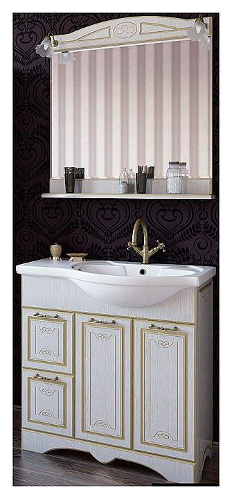 Гарнитур Sanflor Адель 82 см, 3 предмета, с левост. раковиной, белый, золото