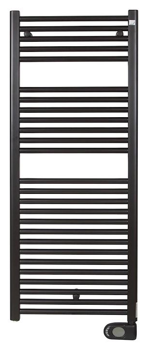 Полотенцесушитель электрический Zehnder Aura PBEBZ-120-50/MQ RAL9005 нижнее справа, черный матовый