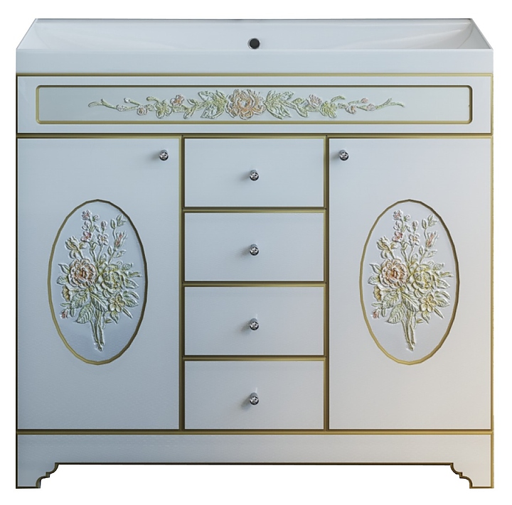 Тумба под раковину Misty Milano-120 120,5х87 см, белая с патиной, декор