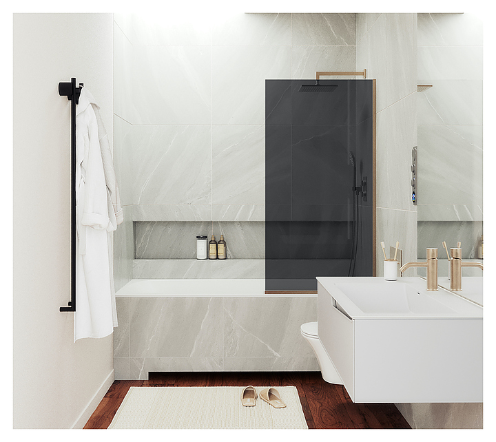 Шторка на ванну MaybahGlass MGV-252-2у 30х140 см, графит, бронза