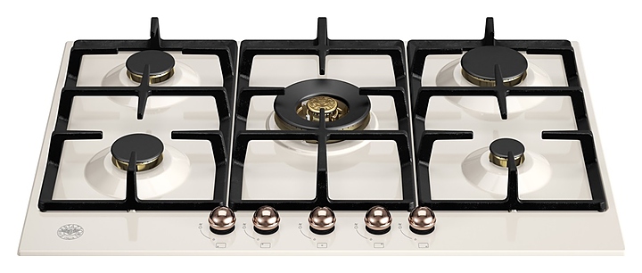 Варочная панель Bertazzoni P755CHERAC газовая, слоновая кость с фурнитурой под медь