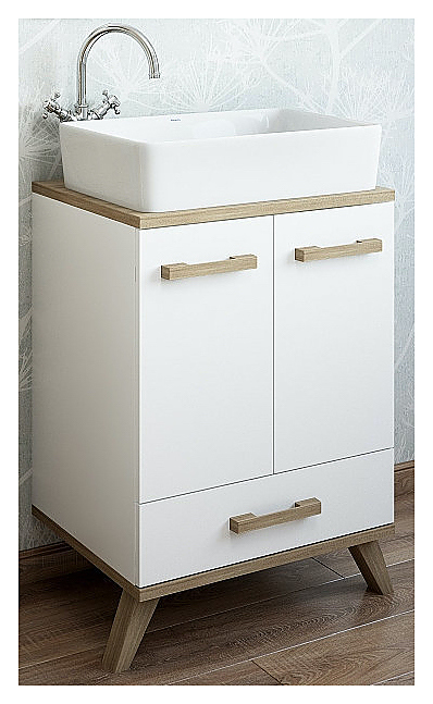 Тумба с раковиной Sanflor Ингрид 60 см белая матовая, вяз швейцарский