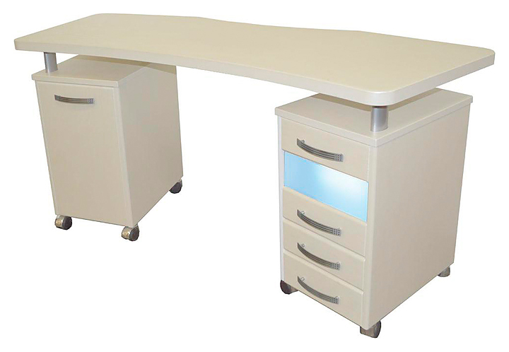 Стол маникюрный Пластэк-Техник одноместный, с 2 тумбами, фигурной столешницей и УФ-блоком