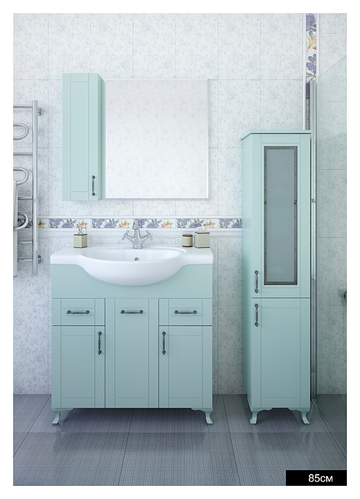 Гарнитур Sanflor Глория 85 см, 4 предмета, с правост. зеркалом, с правост. пеналом, серый