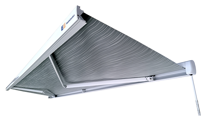 Маркиза автомобильная MobileComfort EAGLE ME450WG 4,5 м электрическая безопорная, белый корпус со светло-серым тентом