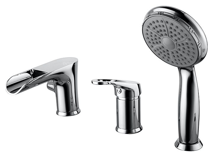 Смеситель для ванны и душа LEMARK Omega LM3145C встраиваемый на борт ванны, 3 отверстия, каскадный излив, хром