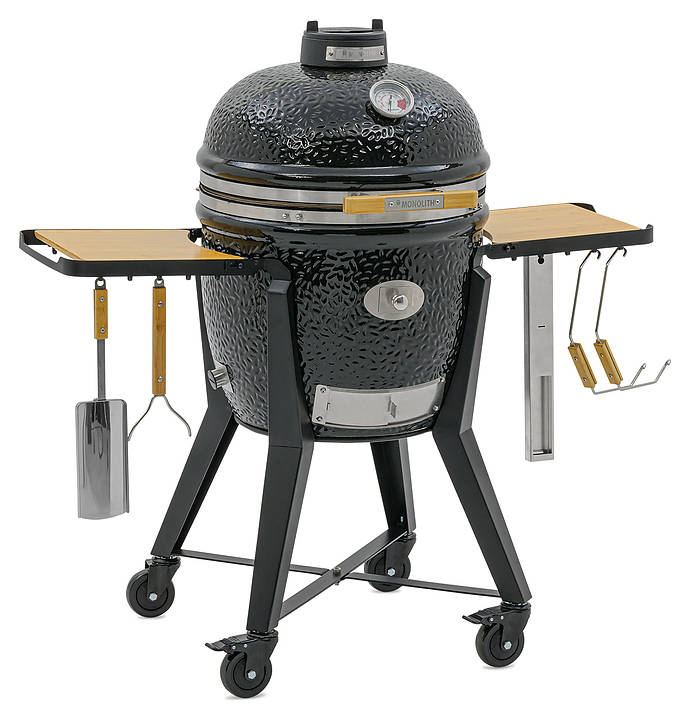Гриль керамический Monolith Grill TWO.55 (Classic), черный на колесиках с боковыми столиками