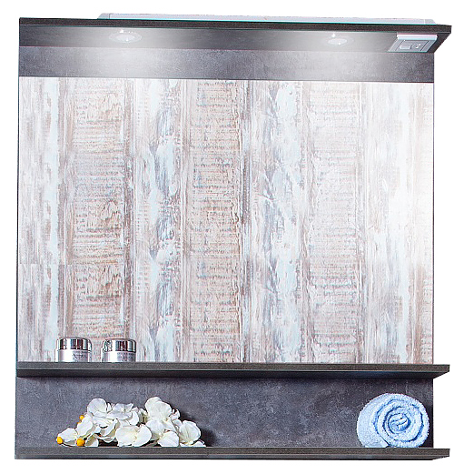 Зеркало БРИКЛАЕР Чили 90 90х90 см с подсветкой и полкой, цемент