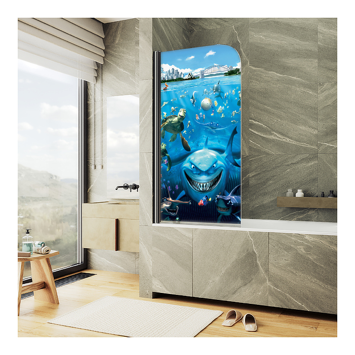 Шторка на ванну с фотопечатью MaybahGlass ФП005-6 80х140 см, поворотная, на монопетле, черный