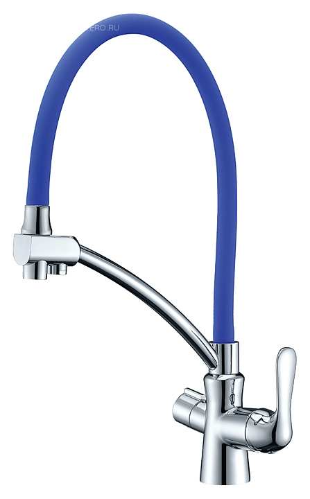 Смеситель для кухни LEMARK Comfort LM3070C-Blue с гибким изливом, с подключением к фильтру питьевой воды, хром/голубой