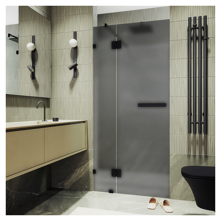 Дверь душевая MaybahGlass MGD-500-6 120х195 см, распашная, с добором на петлях, графит матовый, черный