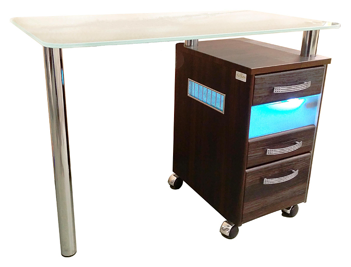 Стол маникюрный Пластэк-Техник одноместный, с 1 тумбой, стеклянной столешницей и УФ-блоком