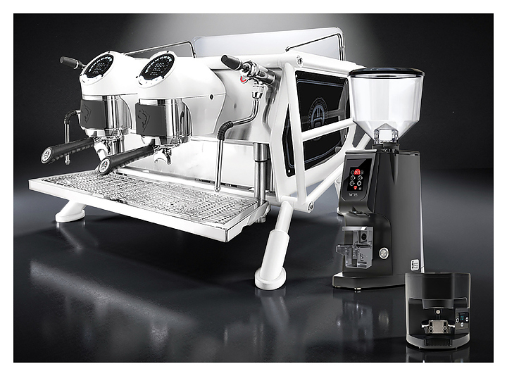 Кофемашина Sanremo Cafe Racer Black&White 2 гр. черно-белая+ Eureka Atom W 75 Matt Black + автотемпер Atom Black