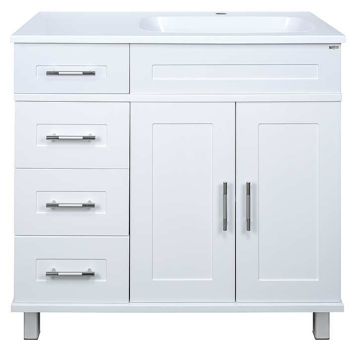 Тумба под раковину Misty Купер-90 90х72,7 см, с 4 ящиками, правая, белая